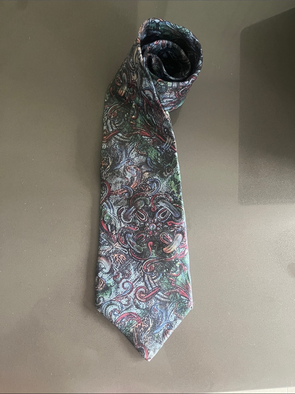 Dior Silk Paisley Tie in Blue, Green, Red and Gray